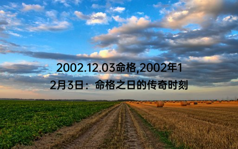 2002.12.03命格,2002年12月3日：命格之日的传奇时刻