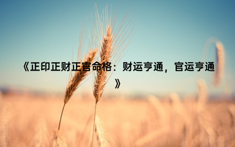 《正印正财正官命格：财运亨通，官运亨通》