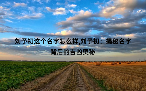 刘予初这个名字怎么样,刘予初：揭秘名字背后的吉凶奥秘