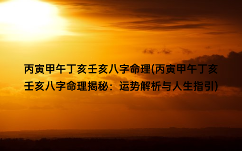 丙寅甲午丁亥壬亥八字命理(丙寅甲午丁亥壬亥八字命理揭秘：运势解析与人生指引)